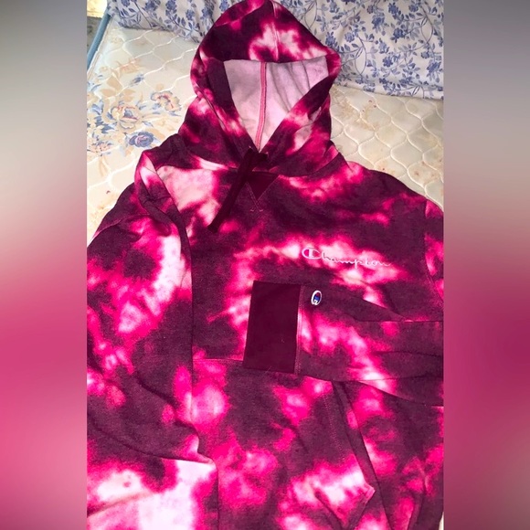 Champion Campus French Terry Hoodie Cloud Burst Hush Pink Tie Dye - Picture 3 of 4